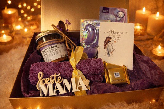 Jacqueline Joy Muttertags Geschenkbox – Handverlesene Wellness-Box mit Duftkerze, Pflegeset, Muttertagskarte, Entspannungsbad & Überraschung für Mamas und beste Freundinnen